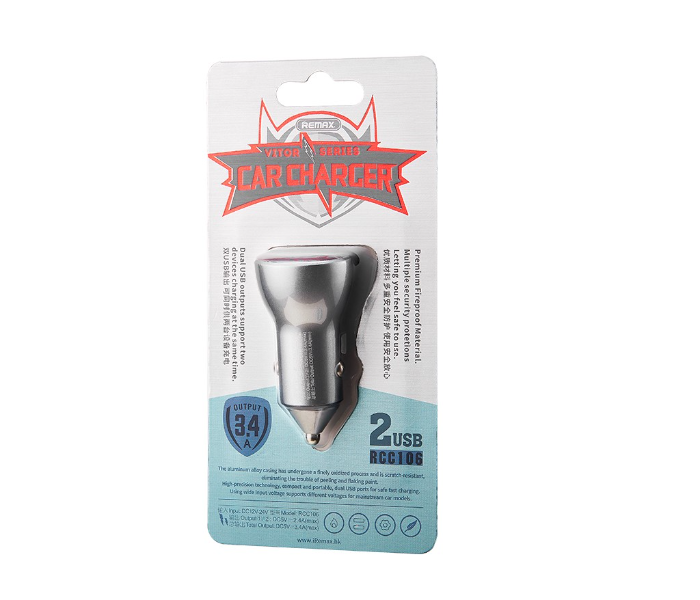 Remax RCC106 Vitor Series 2USB Car Charger - Silver - Zoom Image 2