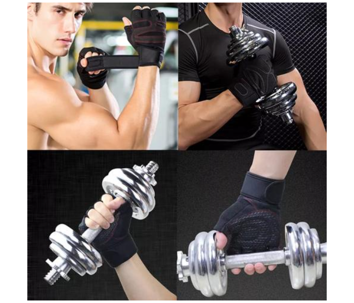 Fingerless Weight Lifting Large Size Gym Gloves for Men and Women - Black and Red - Zoom Image 4