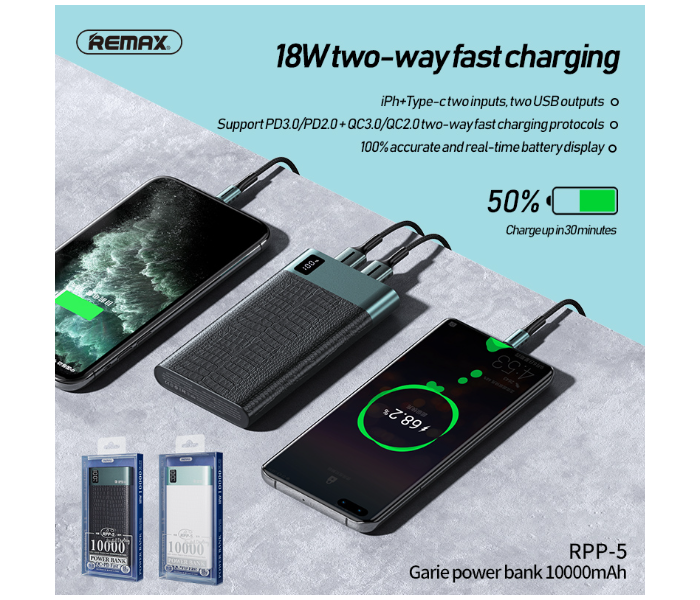 Remax RPP-5 Garie Series 10000mAh 18W 2 USB Power Bank - Black - Zoom Image 2