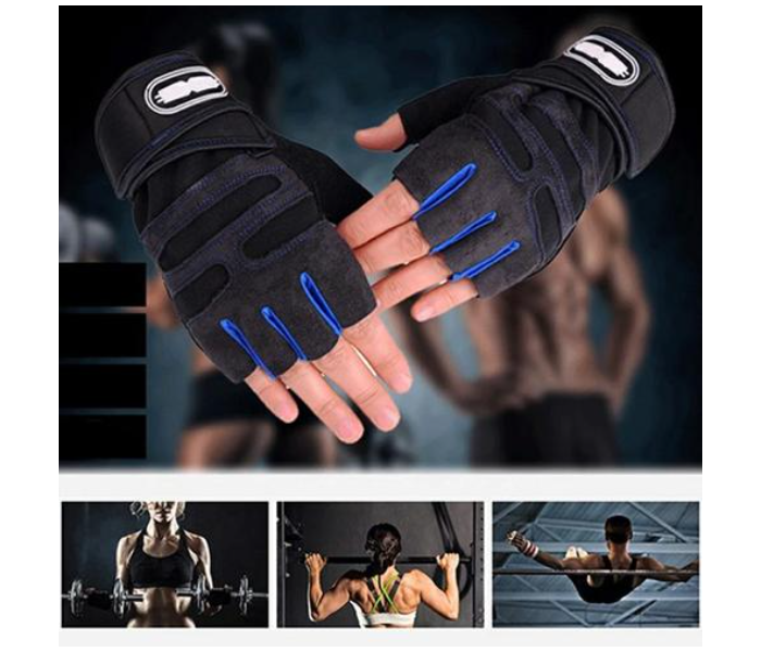 Fingerless Weight Lifting Medium Size Gym Gloves for Men and Women - Black and Blue - Zoom Image 6