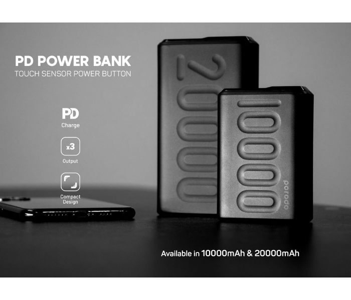 Porodo PD-2093-BK Portable 20000mAh 20W Quick Charge 3.0 with Touch Sensor Power Button and LED Digital Display Powerbank- Black - Zoom Image 5