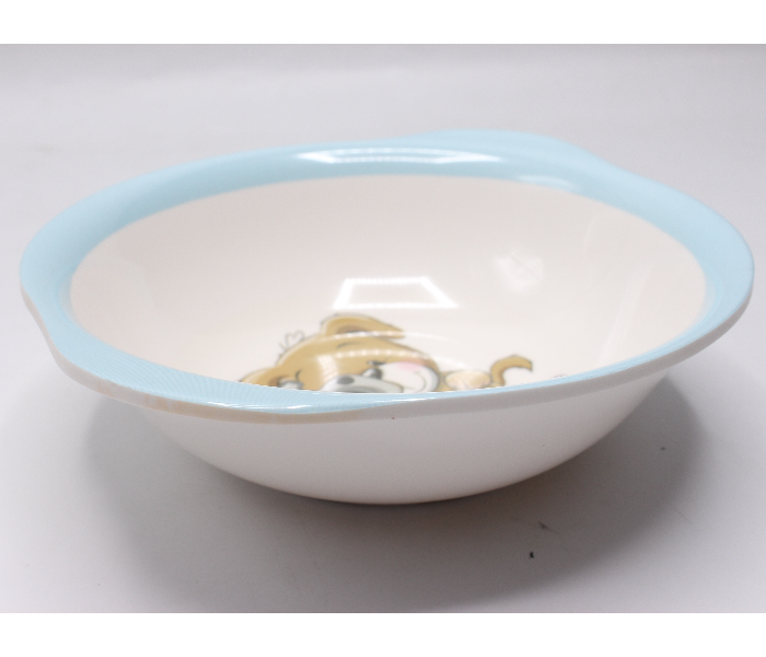 Gitco GIT66388 15cm Melamine Kids Bowl with Handle - White and Blue - Zoom Image 1