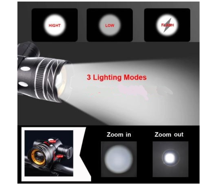 3 Gear Adjustable Rechargeable Bike Headlight - Black - Zoom Image 4