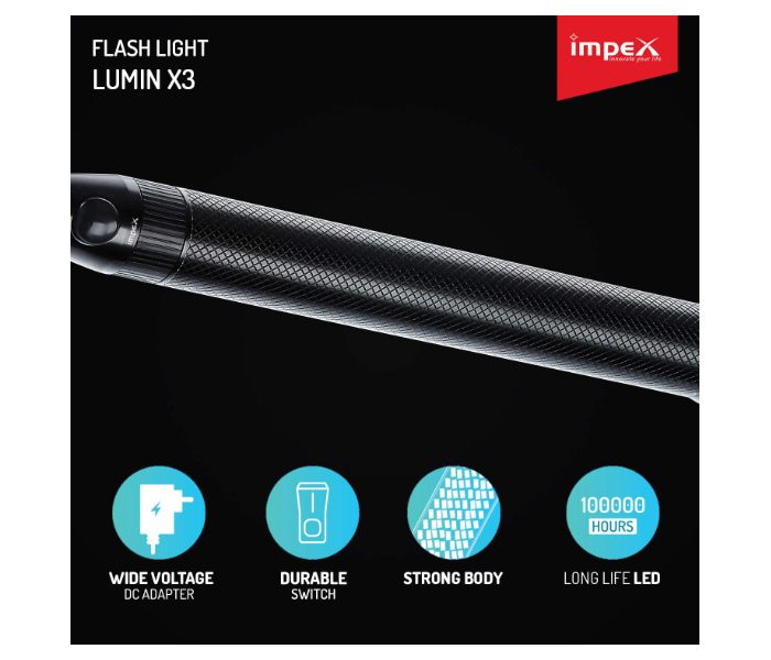 Impex LUMIN X3 Rechargeable LED Handheld Flashlight - Black - Zoom Image 2