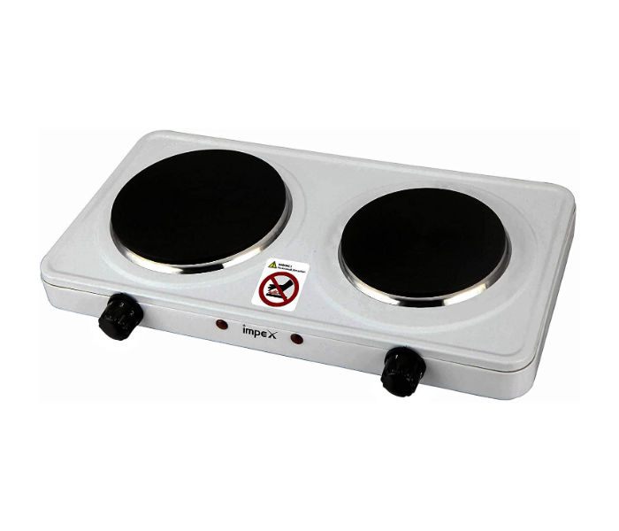 Impex HP 202 2500W Stainless Steel Electric Double Hot Plate with Auto Thermostat Overheat Protection - White - Zoom Image 1