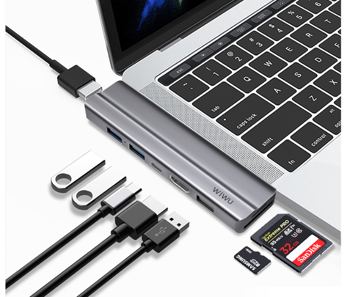 Wiwu T9G 8 In 1 USB-C Hub Alluminum Alloy Case- Grey - Zoom Image 1