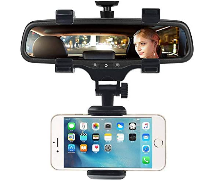 Jongo 360 Degree Adjustable Car Rear View Mirror Mount Mobile Phone Holder - Black - Zoom Image 1