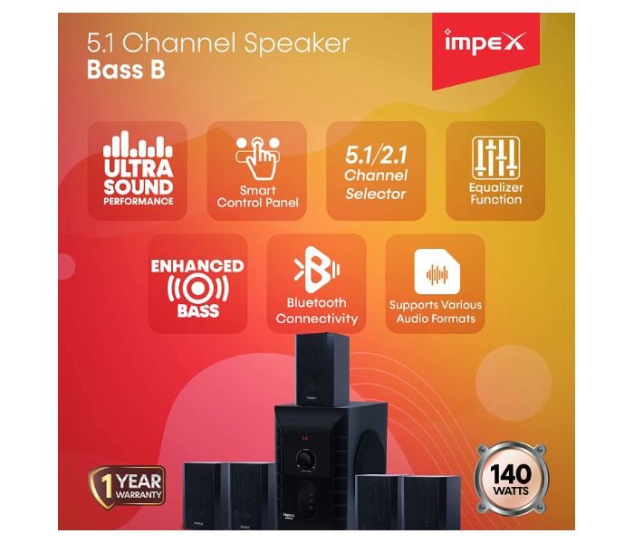 Impex HT 5107 45 Watts 5.1 Channel Multimedia Speaker System - Black - Zoom Image 2