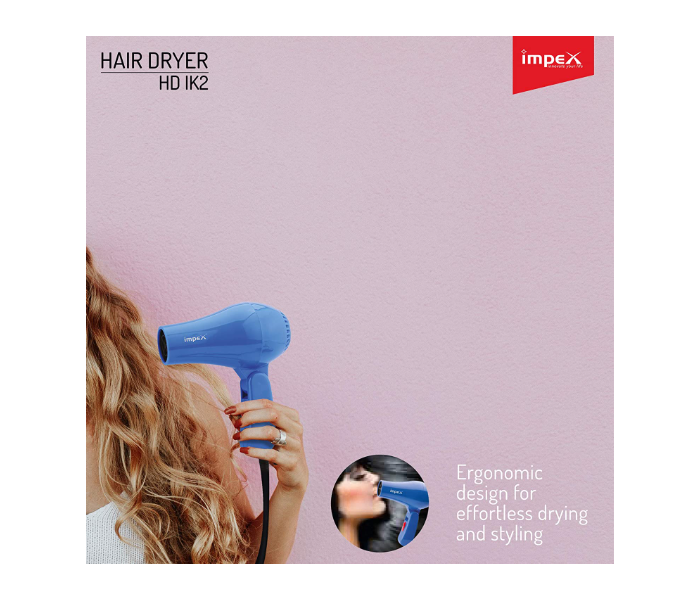 Impex HD 1K3 2000W 2 speed and 3 Heat Setting Hair Dryer  - Blue - Zoom Image 3