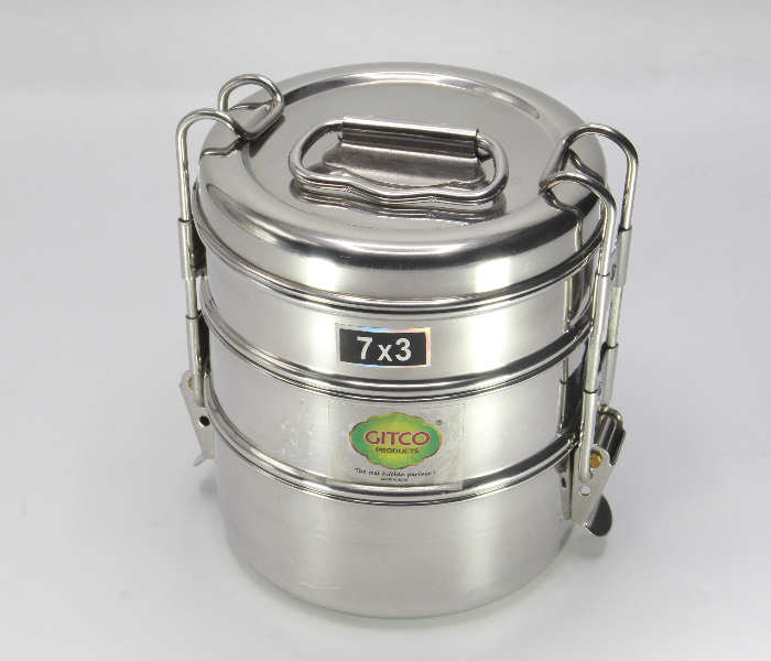 Gitco GIT52215 7x3 Picnic Tiffin - Silver - Zoom Image