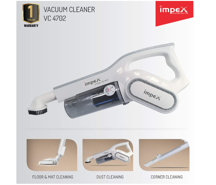 Impex VC 4702 Hand Held Vacuum Cleaner -White - Zoom Image 6