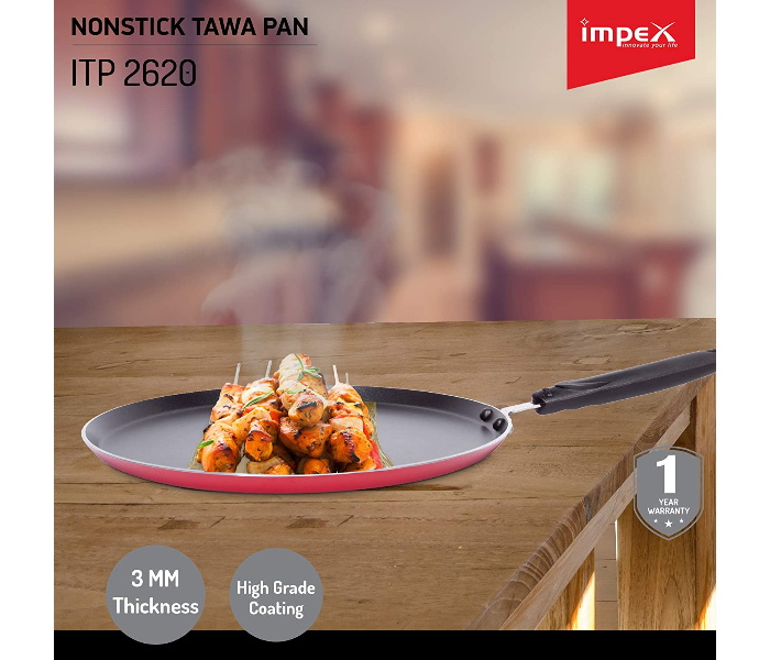 Impex ITP 2620 Induction Base Nonstick Aluminium Tawa Pan - Maroon - Zoom Image 3