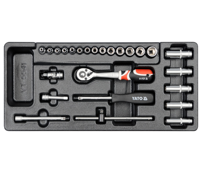 Yato YT-5541 25 Piece 3.5 - 14mm Cr-V Steel Socket Set with Plastic Tray - Grey - Zoom Image 1