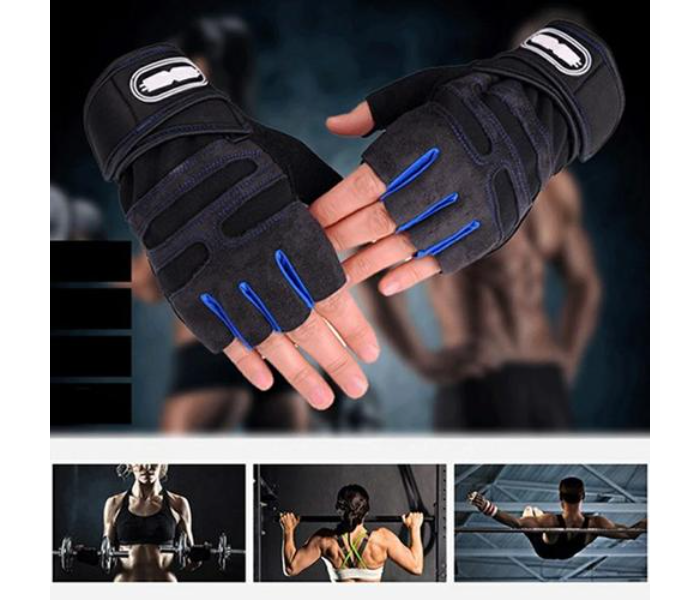 Fingerless Weight Lifting Large Size Gym Gloves for Men and Women - Black and Blue - Zoom Image 6