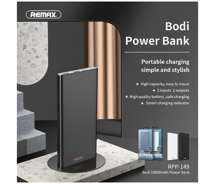 Remax RPP-149 Bodi Series 10000mAh 2 USB Power Bank - Black - Zoom Image 2