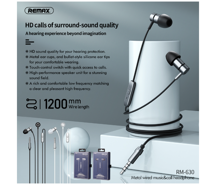 Remax RM-630 Metal Earphone for Music and Call - Silver - Zoom Image 2