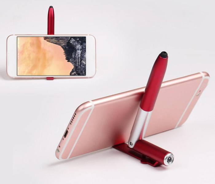 OEM Foldable Ballpoint Pen with Mobile Holder and LED Light - Red - Zoom Image 5