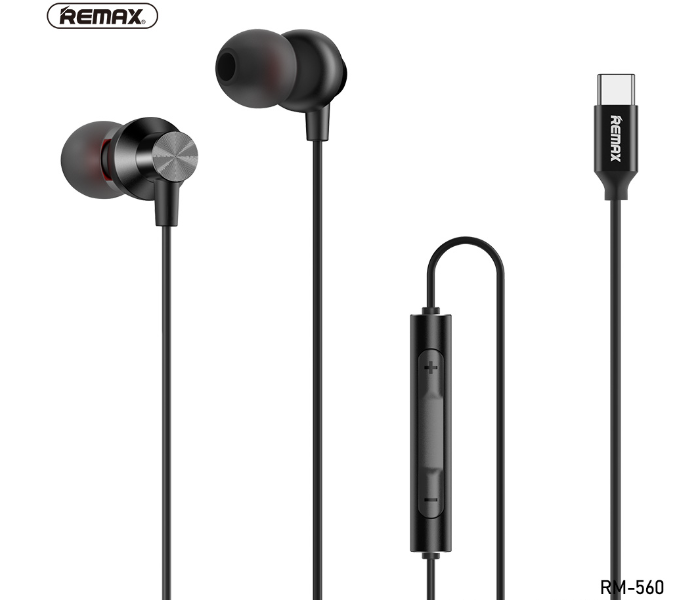 Remax RM-560 Metal Type-C Wired Earphone - Black - Zoom Image 1