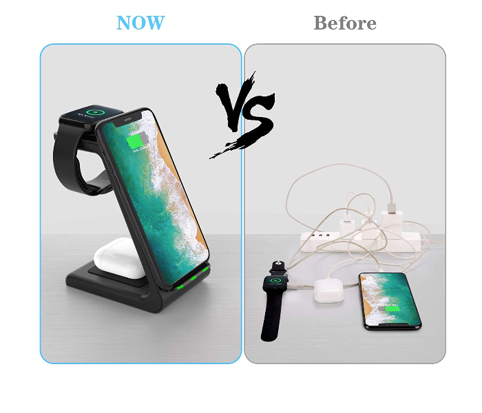 3 in 1 Wireless Charger Charging Stand - Black - Zoom Image 1