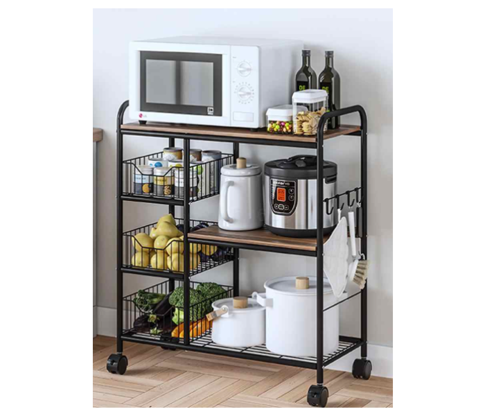 Generic Kitchen 3 Tier Receptacle Rack With Wheels - Brown - Zoom Image 1