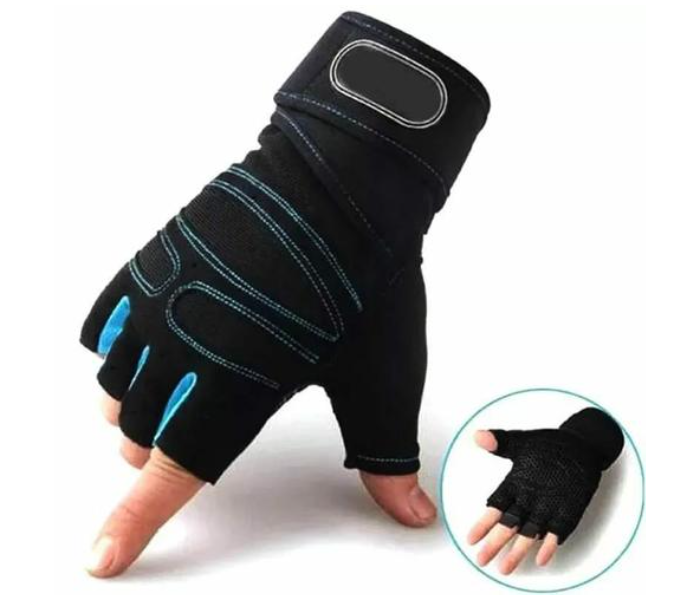 Fingerless Weight Lifting XL Size Gym Gloves for Men and Women - Black and Blue - Zoom Image 1