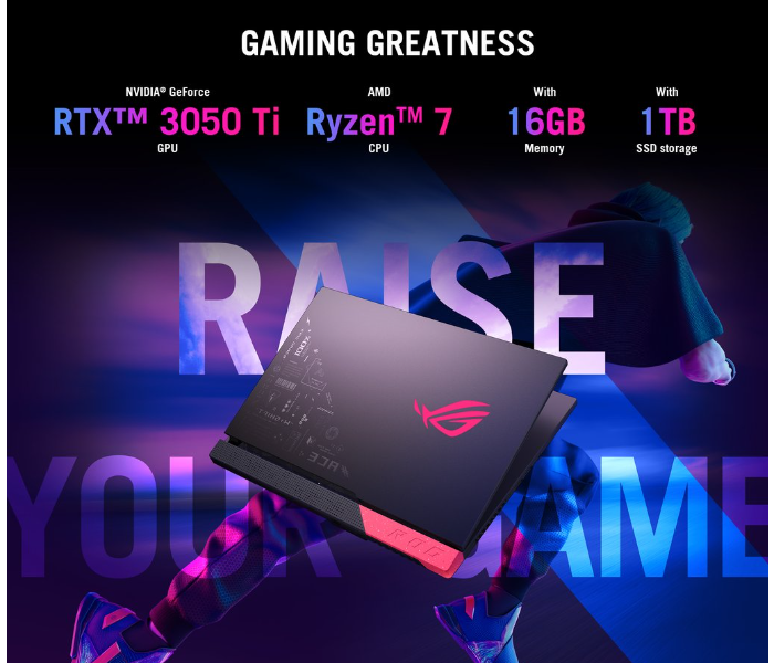 Asus Rog Strix G513IE-HN006T 15.6 Inch FHD AMD Ryzen R7 4800H Processor 16GB RAM 1TB SSD 4GB NVIDIA GeForce RTX 3050TI Graphics Windows 10 Home - Grey - Zoom Image 2