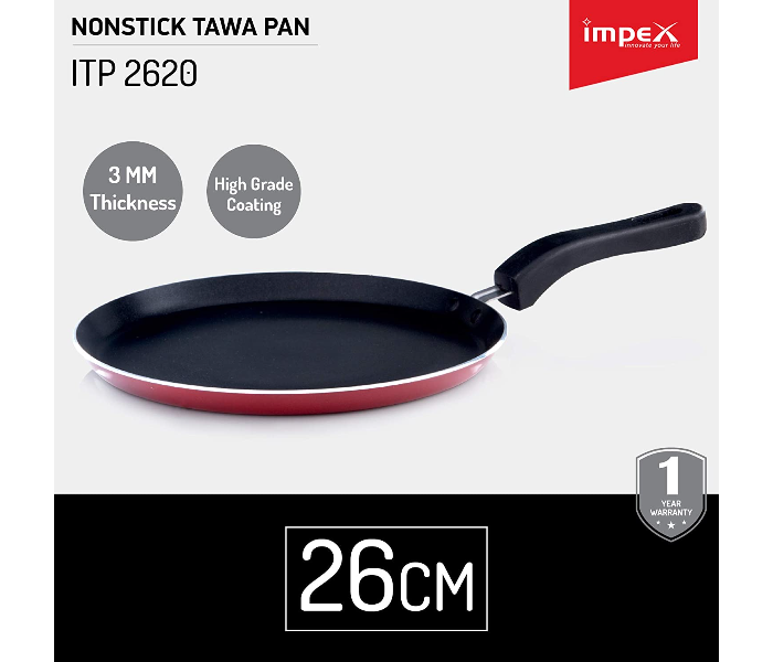 Impex ITP 2620 Induction Base Nonstick Aluminium Tawa Pan - Maroon - Zoom Image 2