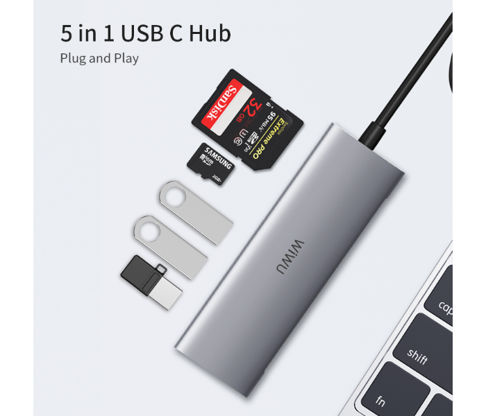 Wiwu ALPHA532STG 5 In 1 Multi-Function USB-C - Grey - Zoom Image 6