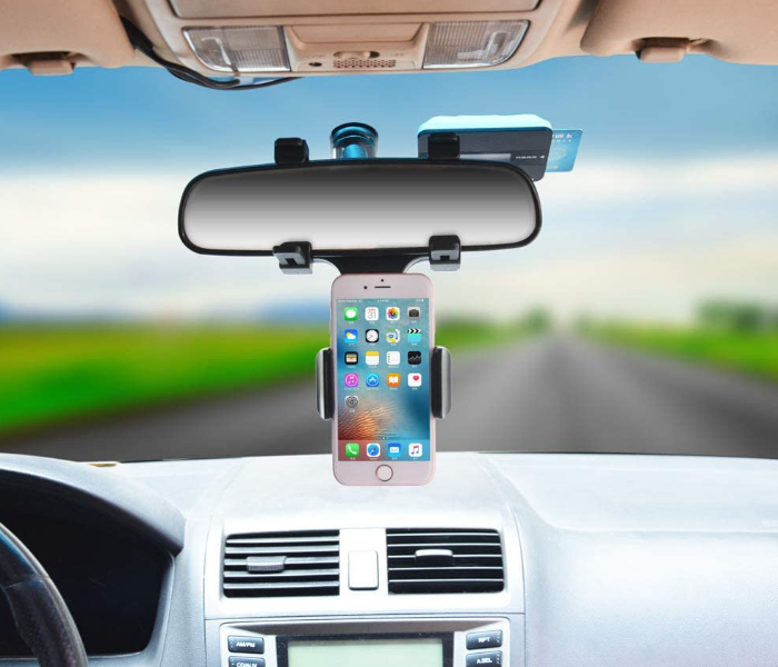 Jongo 360 Degree Adjustable Car Rear View Mirror Mount Mobile Phone Holder - Black - Zoom Image 6