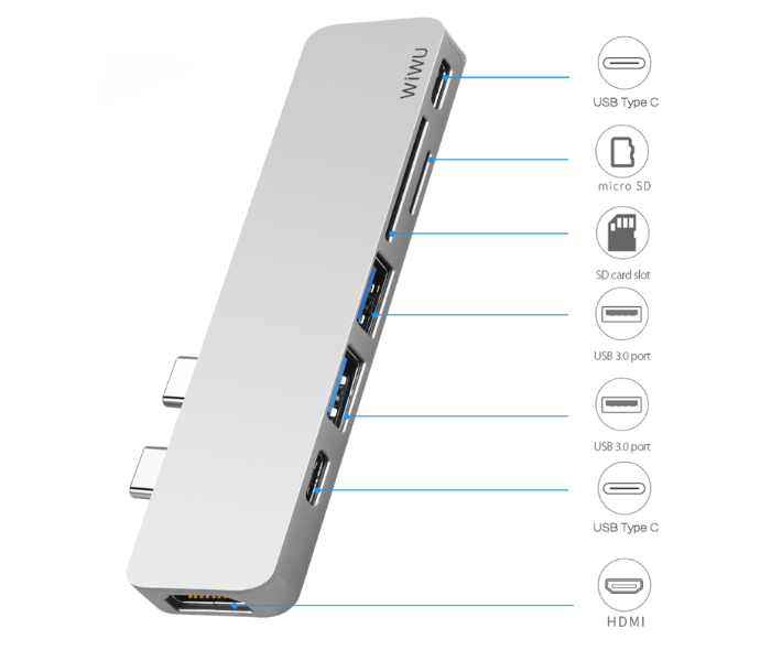 Wiwu T08G USB Type-C 7 In 1 Hub Aluminum Case - Grey - Zoom Image 3