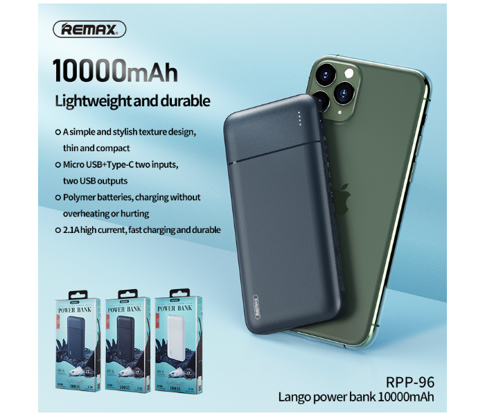 Remax RPP-96 Lango Series 10000mAh 2 USB Power Bank - Blue - Zoom Image 2