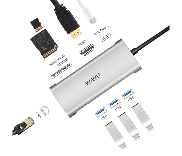 Wiwu A831HRTG Alpha 8 In 1 USB-C Hub - Grey - Zoom Image 2