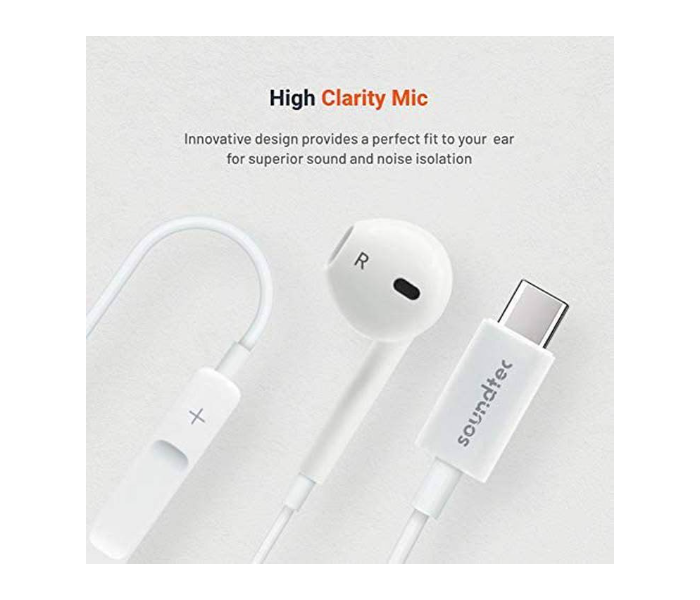 Porodo PD-CMNEP-WH Mono Single TypeC Earphone with 3-Button Controls - White - Zoom Image 4