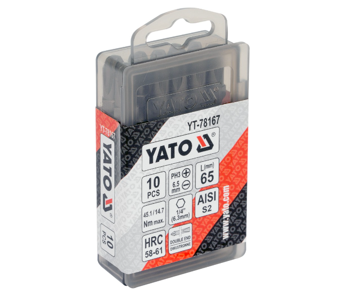 Yato YT-78167 10 Piece Drop Forged Steel Screwdriver Bits - Black - Zoom Image 2