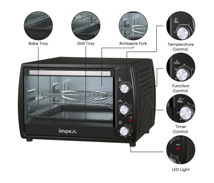 Impex OV 2902 1800W 45 Litre Oven Toaster Grill - Black - Zoom Image 5