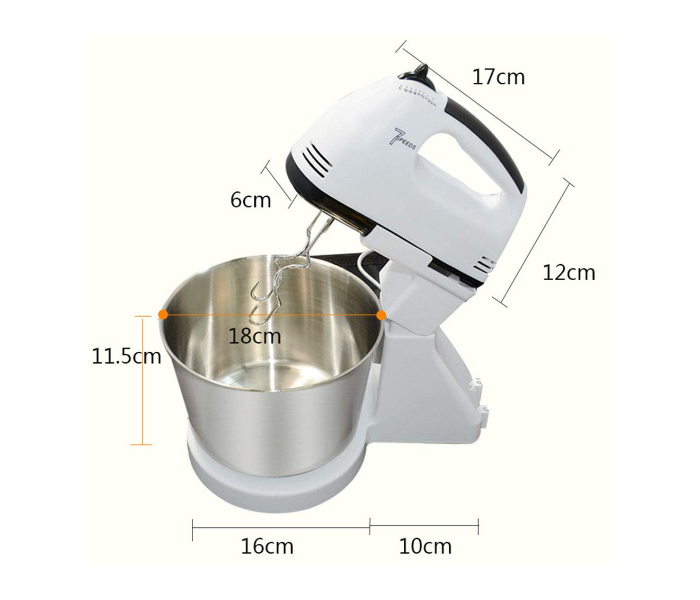 Boss Tech 250W 7 Speed 2 in 1 Electric Hand Mixer with 2 Litre Stainless Steel Bowl - White and Silver - Zoom Image 4