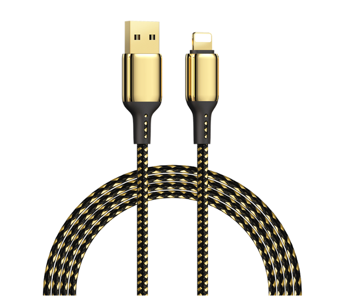 Wiwu GD-1002M 2 Metre 20W  Gd-100 USB To Lightning 18K Golden Data Cable - Black and Gold - Zoom Image