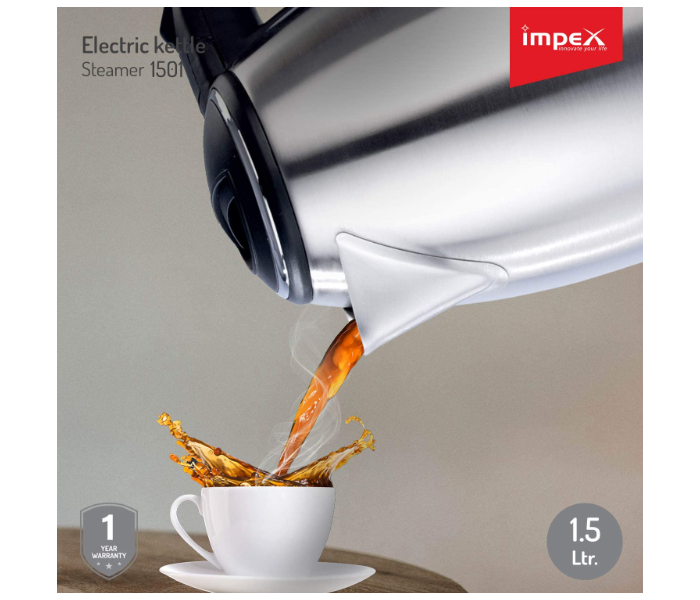 Impex Steamer 1501 1500W 1.5 Litres Stainless Steel Electric Kettle - Black and Silver - Zoom Image 2