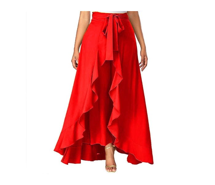 Quny QBM2127 Tie-Knot Waist Front Slit Crepe Skirt - Red - Zoom Image