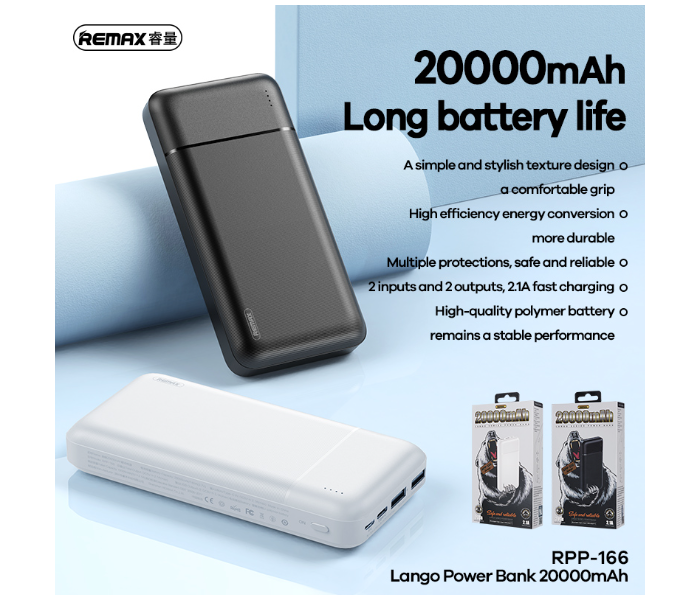 Remax RPP-166 Lango 20000mAh 2 USB Power Bank - Black - Zoom Image 3