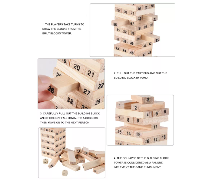 OEM 54 Piece Educational Wooden Stacking Tumbling Tower Blocks - Brown - Zoom Image 3