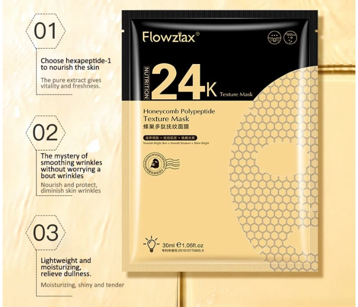 Flowziax 5 Piece Honeycomb 24k Gold Collagen Polypeptide Texture Face Mask - Zoom Image 4