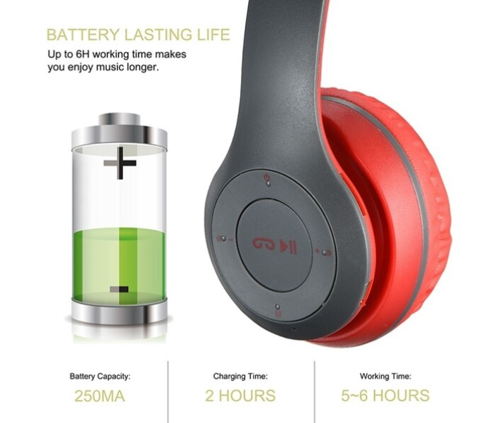 P47 Wireless Bluetooth 4.2 Stereo Headset with Foldable Mic -Red - Zoom Image 3