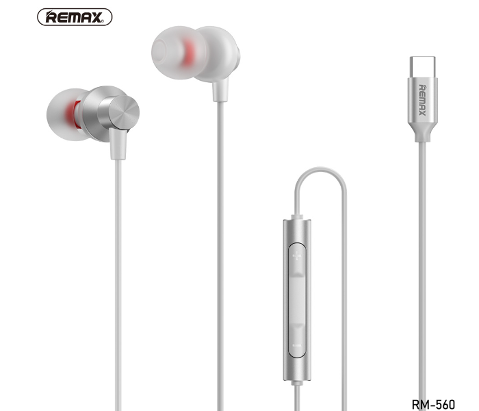 Remax RM-560 Metal Type-C Wired Earphone - Silver - Zoom Image 1