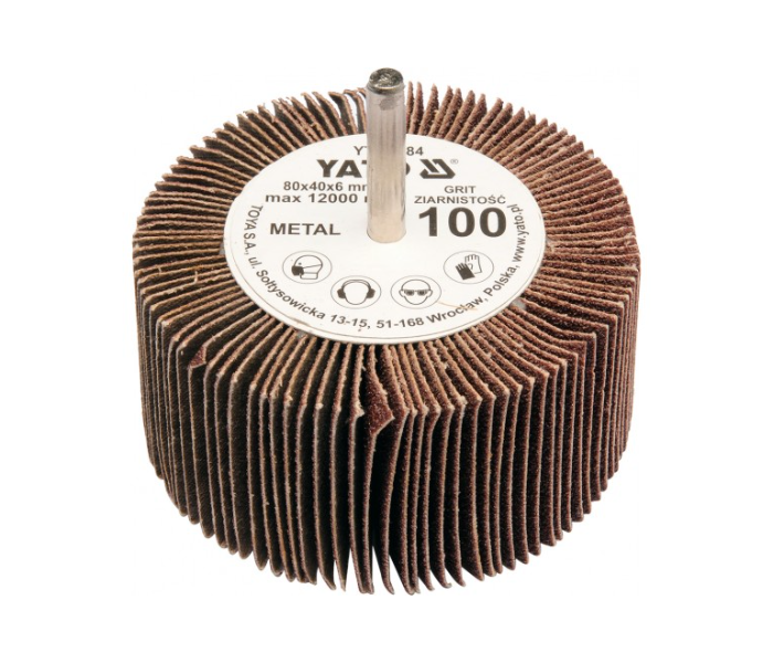 Yato YT-83386 80mm Grit 150 Flap Wheel with Shaft - Brown - Zoom Image