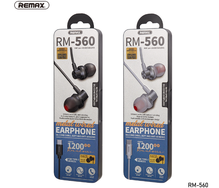 Remax RM-560 Metal Type-C Wired Earphone - Black - Zoom Image 3