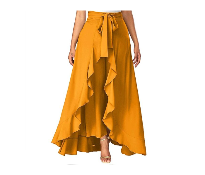 Quny QBM1027 Tie-Knot Waist Front Slit Crepe Skirt - Yellow - Zoom Image