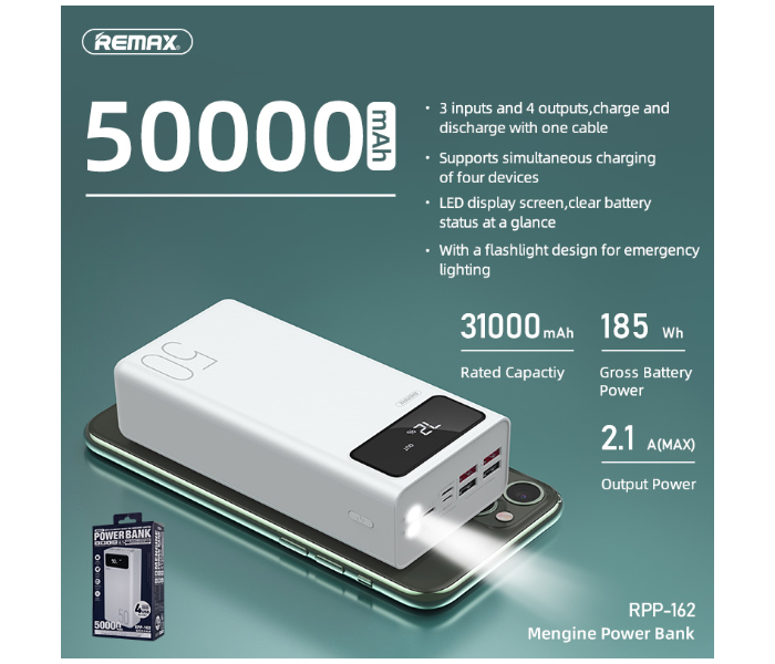 Remax RPP-162 Mengine Series 50000mAh 4 USB Power Bank - White - Zoom Image 3