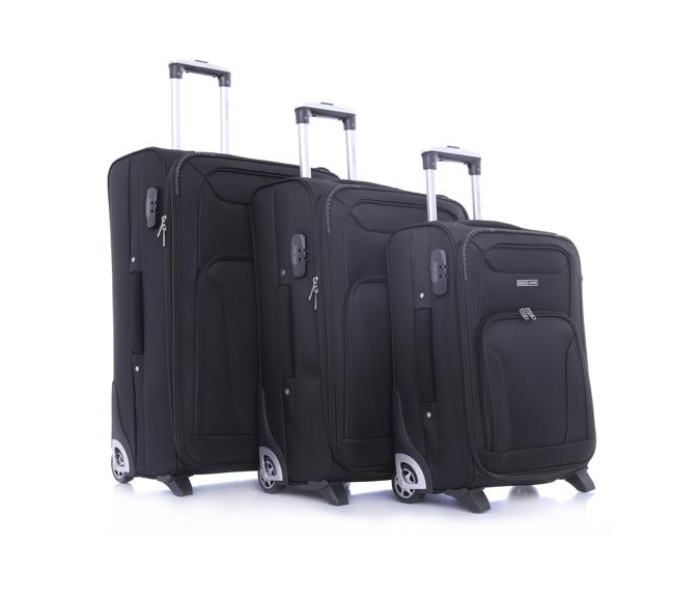 Para John PJTR3130B 3 Pieces 4 Wheel Soft Trolley Set - Black - Zoom Image 1