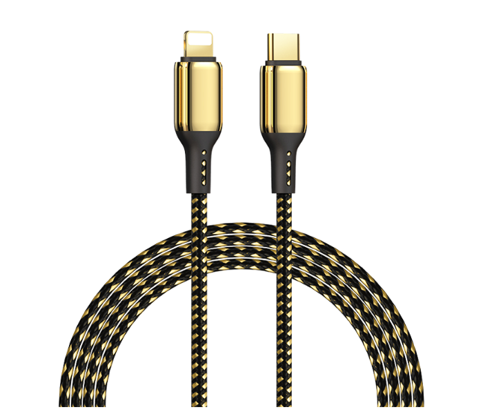 Wiwu GD-1032M 2 Metre 20W Gd-103 Type-C To Lightning 18K Golden Data Cable - Black and Gold - Zoom Image